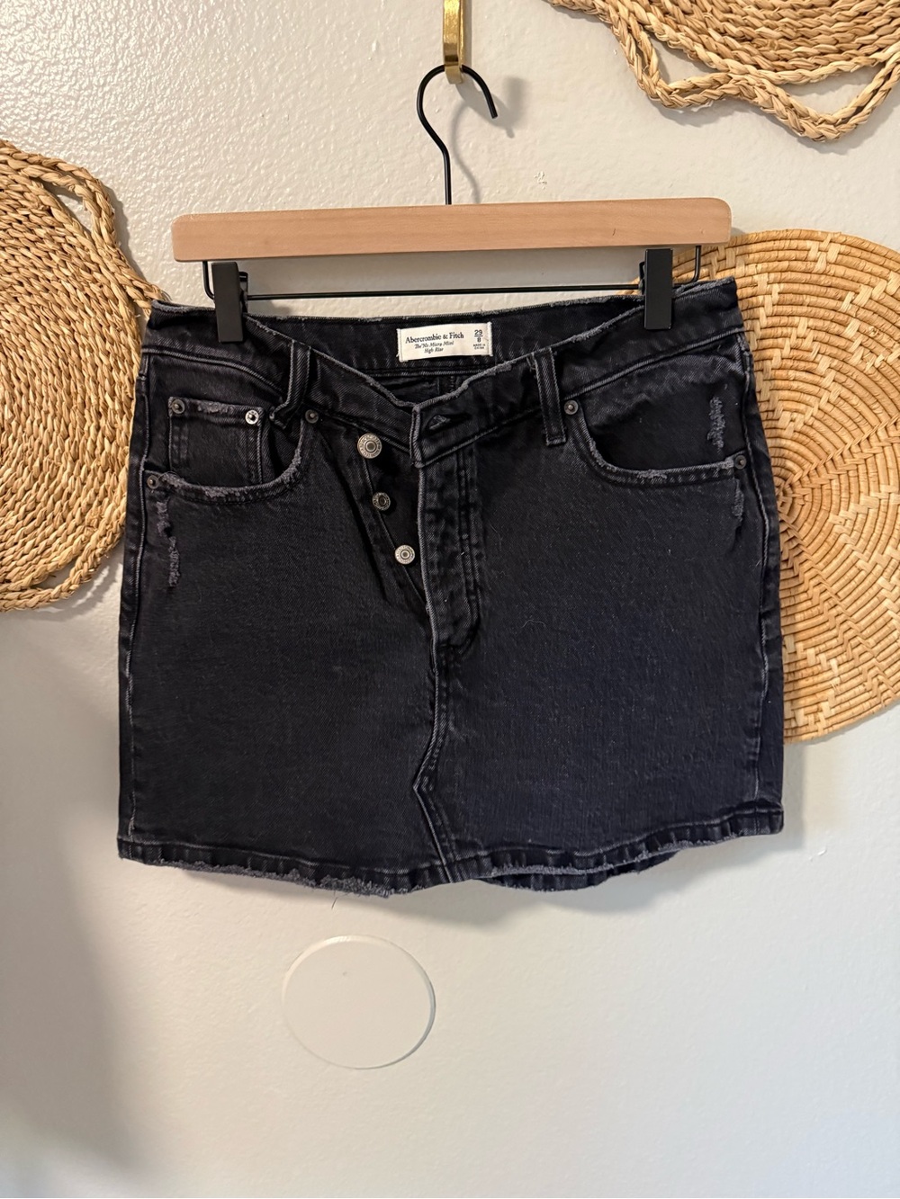 Abercrombie & Fitch Dark Black Denim Button-Front Mini Skirt